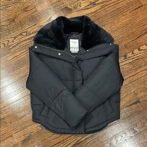 Abercrombie & Fitch Black Bomber Jacket with Plush Collar